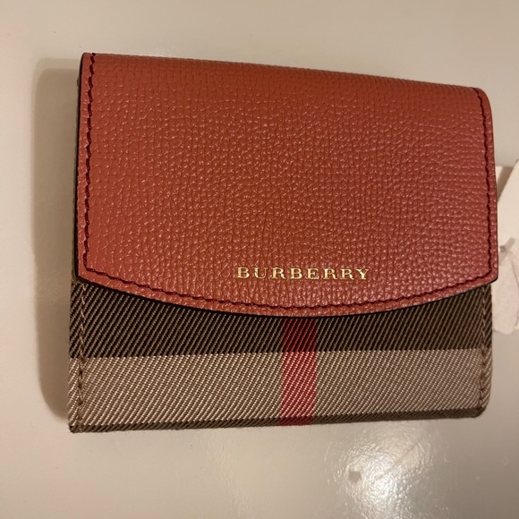 Burberry Brown Leather Compact Wallet w/ Tags